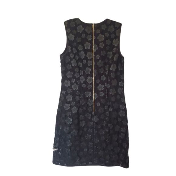 Karl Lagerfeld Paris Black Floral Applique Leather Lace Shift Dress Size 4 - Picture 3 of 5